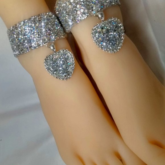 Rhinestone Heart Anklets, Ankle Bracelets, Sparkling Jewelry, Foot Jewelry - Picture 3 of 7